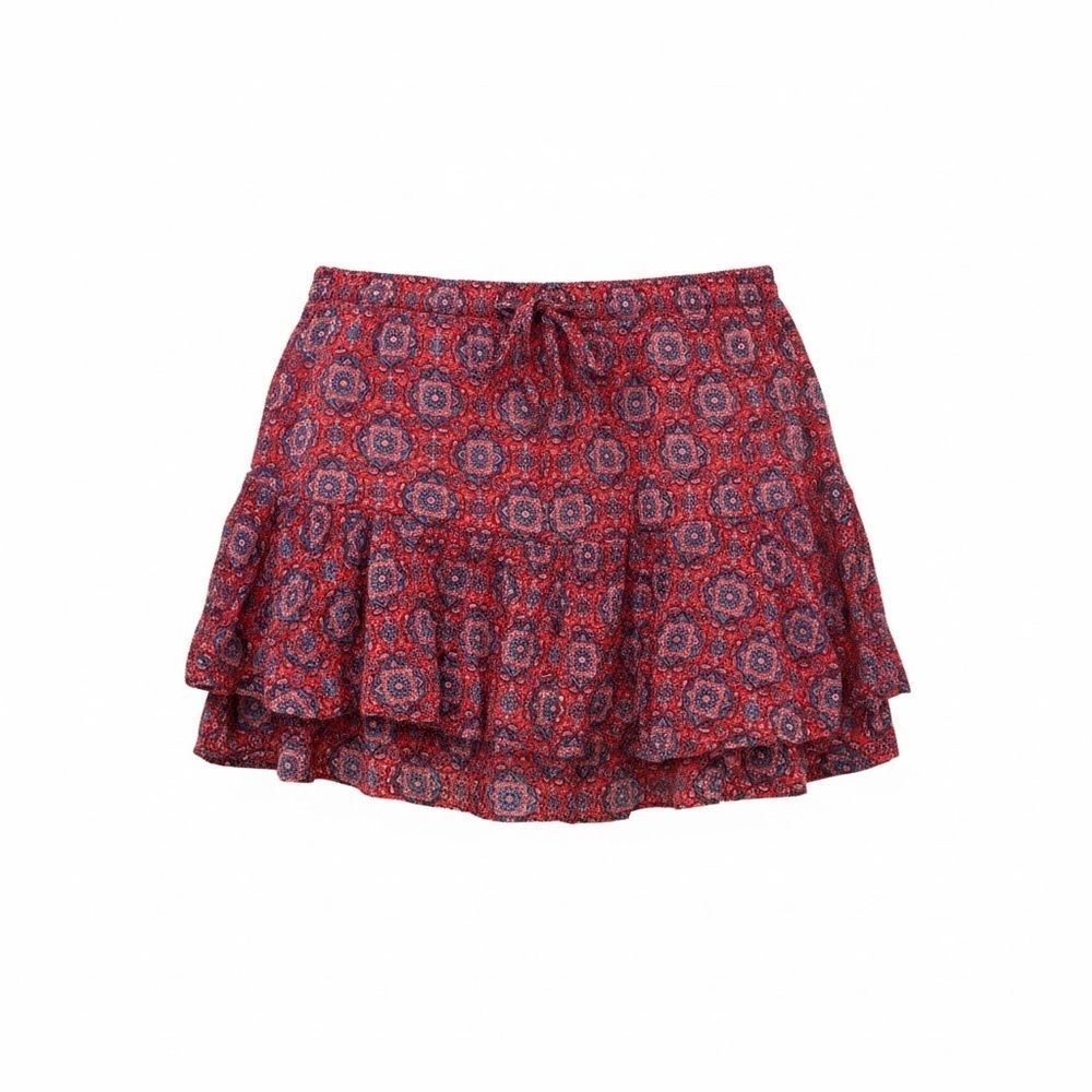 Rewind Vibrant Red and Blue Mini Skirt with Shorts underneath - Size Large